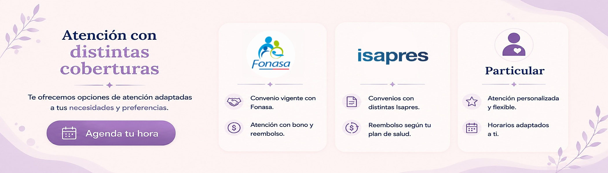 Atención con Fonasa, Isapres y modalidad particular